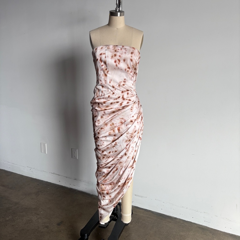 $298 NWT BCBGMaxAzria Strapless Draped Dress in Brown Sugar Animal Print Sz 4
